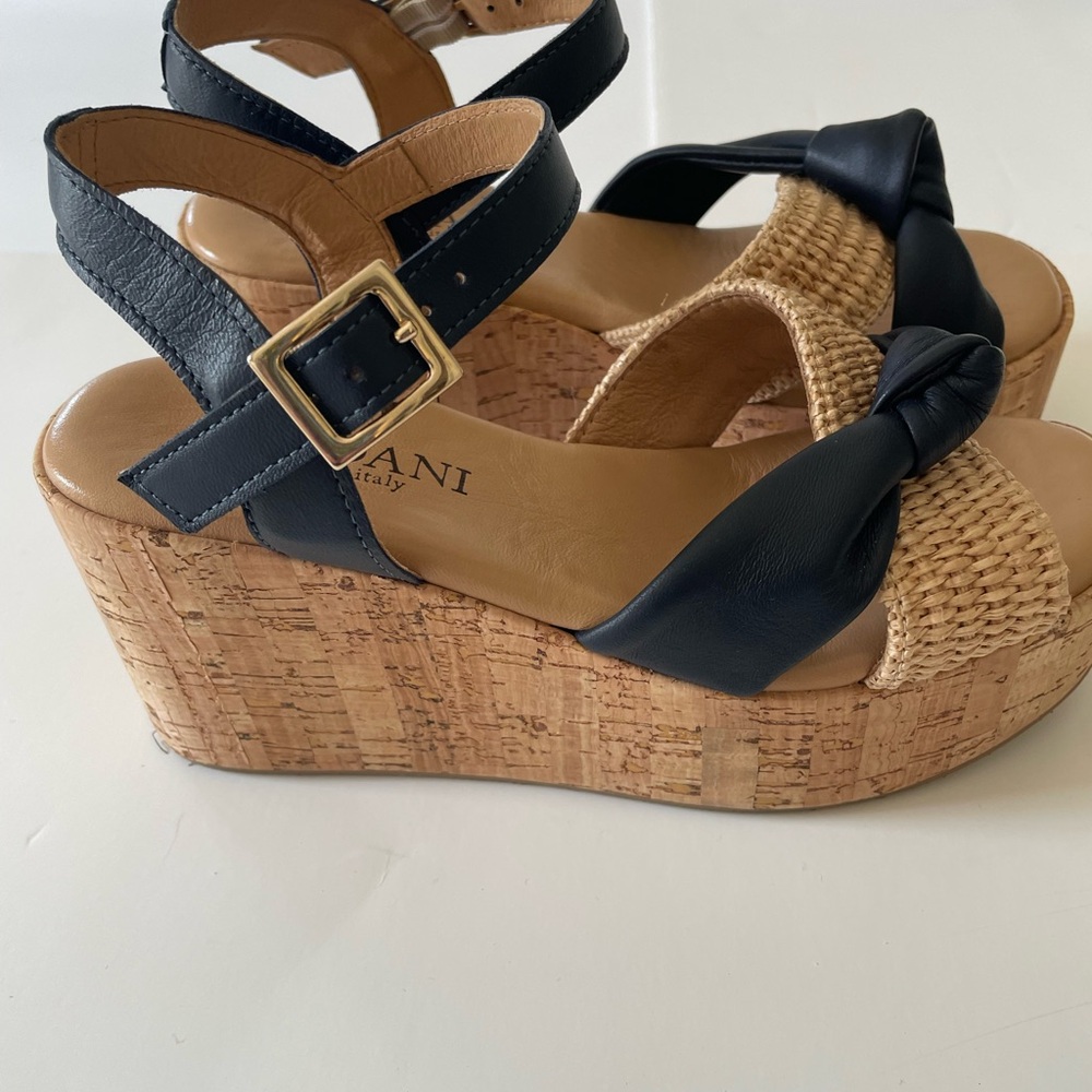 Cordani Navy and Tan Cork Wedge Sandles